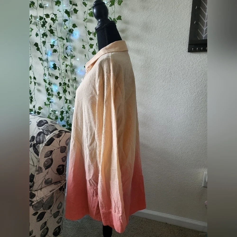 Soft Surroundings OSFM 100% Cotton Ocean Orange Ombre Button Up Tunic Shirt - Picture 4 of 7